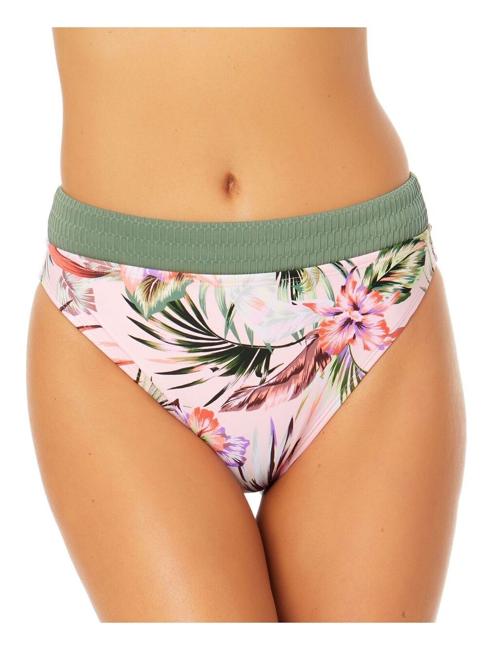 CALIFORNIA SUNSHINE Juniors Pink Textured Bikini Swimsuit High Waist Bottom L